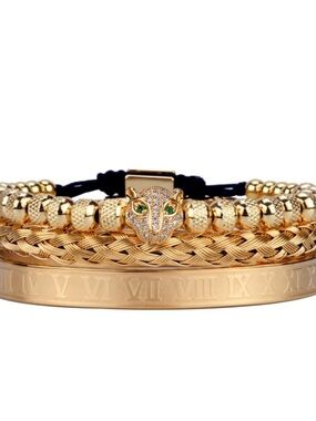 Eye Candy LA Roman Numbers Leopard Beaded Cuff 3-Piece Bracelet Set
